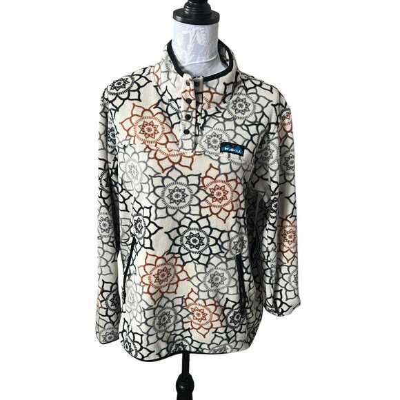 Kavu Tops - Kavu Geometric Floral Hoodie - Black, Gray, Orange
